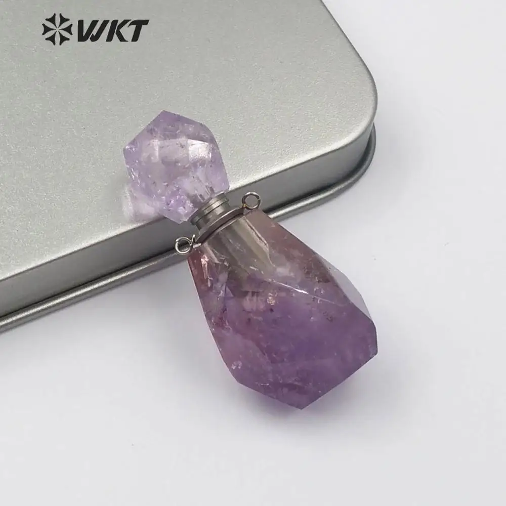 

WT-P1486 Perfume Bottle Pendant Yellow Crystal Amethyses Rose Crystal Smokey With Silver Electroplated Double Hoops Connector
