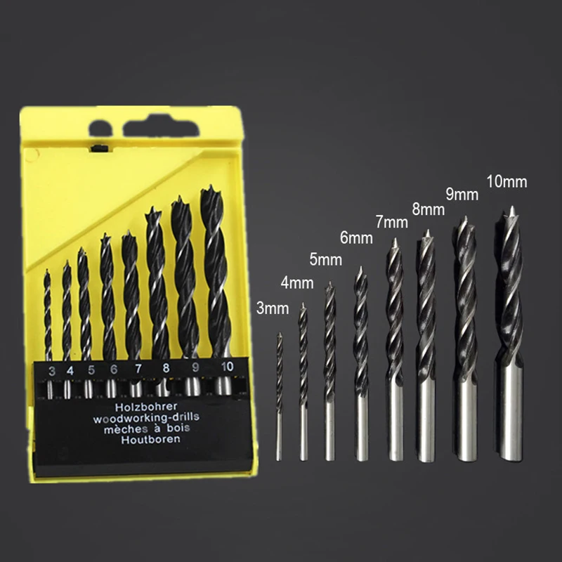 8pcs/lot 3/4/5/6/7/8/9/10mm Brad Point Wood Drill Bit High carbon Steel