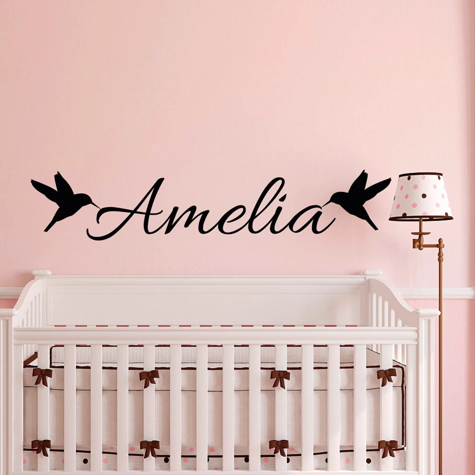 

Personalized Name Vinyl Wall Sticekr For Kids Room Decoration Birds Decal Mural Nursery Bedroom Decor Art Poster W568
