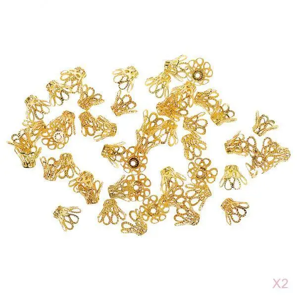100pcs Gold Tone Iron Metal Flower Bead Caps For Jewelry Making 12 x 7mm