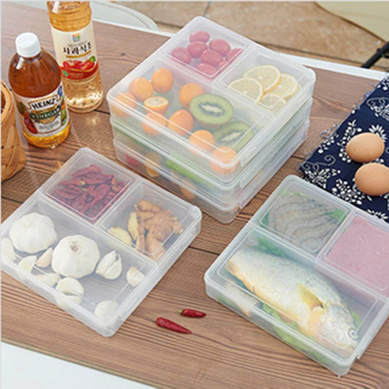 

3 Grid Transparent Lunch Boxs Portable Big Food Container Bento Fruit Snack Bento Microwave Lunch Box