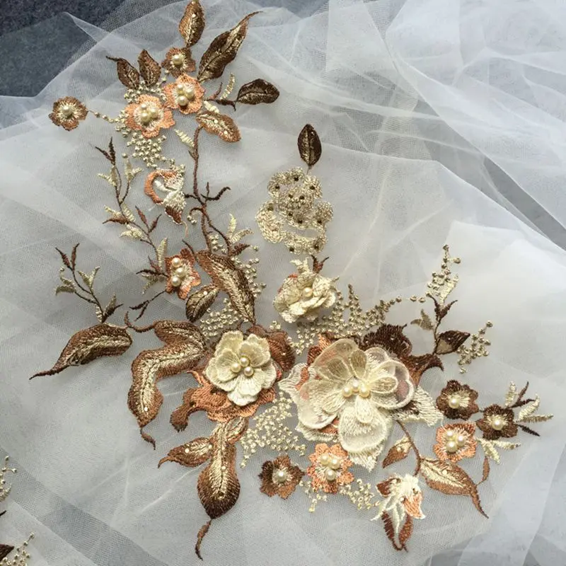 1 шт. жемчуг бисером 3D цветы DIY свадебная аппликация пришить патчи свадебное платье Декор цветочный костюм с патчем