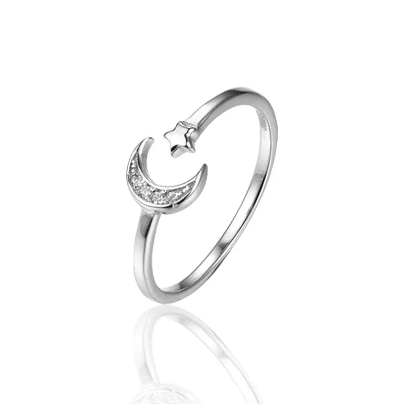 

Fashion New Star Moon Open Ring Opening Adjustable Band with Plated AAA Cubic Zirconia Birthday for Elegant Women 2019