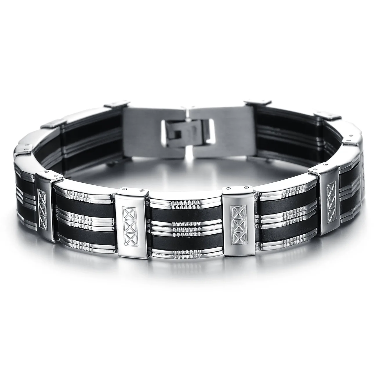 

Men Bracelet Brazalet High Quality Stainless Steel & Black Silicone Mens Bracelets Jewelry Wristbands Band