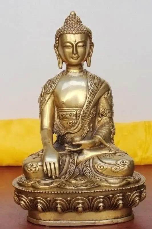 Китайская тибетская буддистская Бронзовая статуя Будды shakyamuni 15 см бронзовая Свадебная медная декоративная настоящая латунь