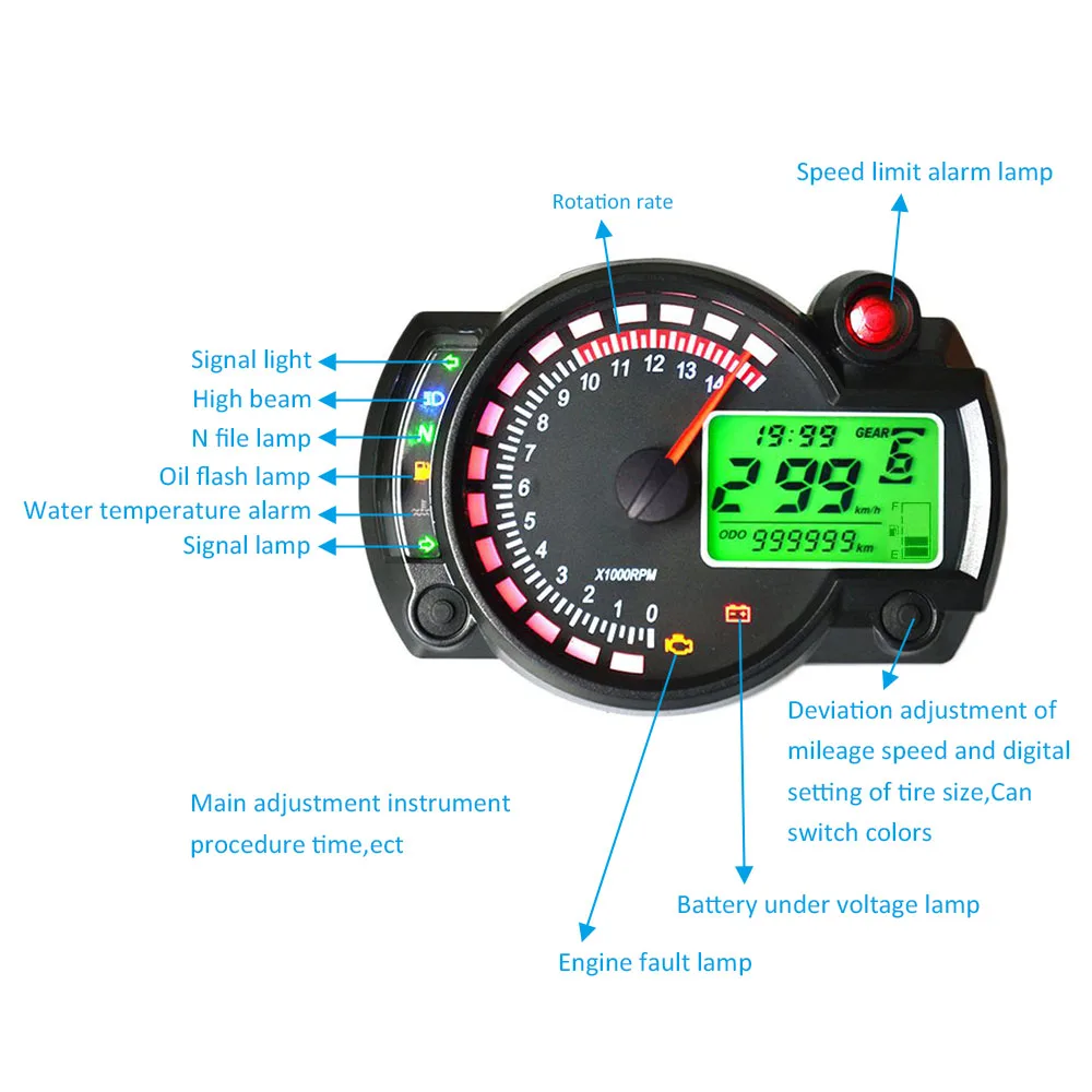 Универсальный мотоциклетный цифровой ЖК-датчик, измеритель скорости, приборная панель, одометр, тахометр, мотоцикл, мото, измеритель уровня топлива, инструмент скорости