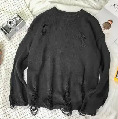 Zogaa мужской свитер осенне-зимний пуловер мужская мода полые отверстия Свободные трикотажные мужские свитера Slim Fit Hombre - Цвет: Черный