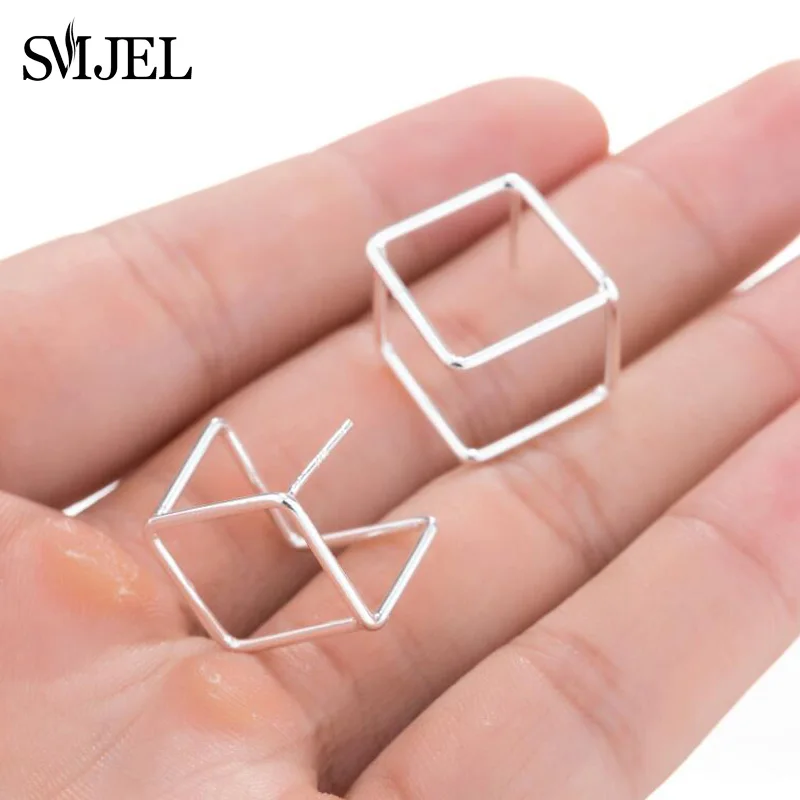 

SMJEL Fashion Simple Square Stud Earrings for Women Line Hollow Box Earring Geometric Party Jewelry Dropshipping / wholesale