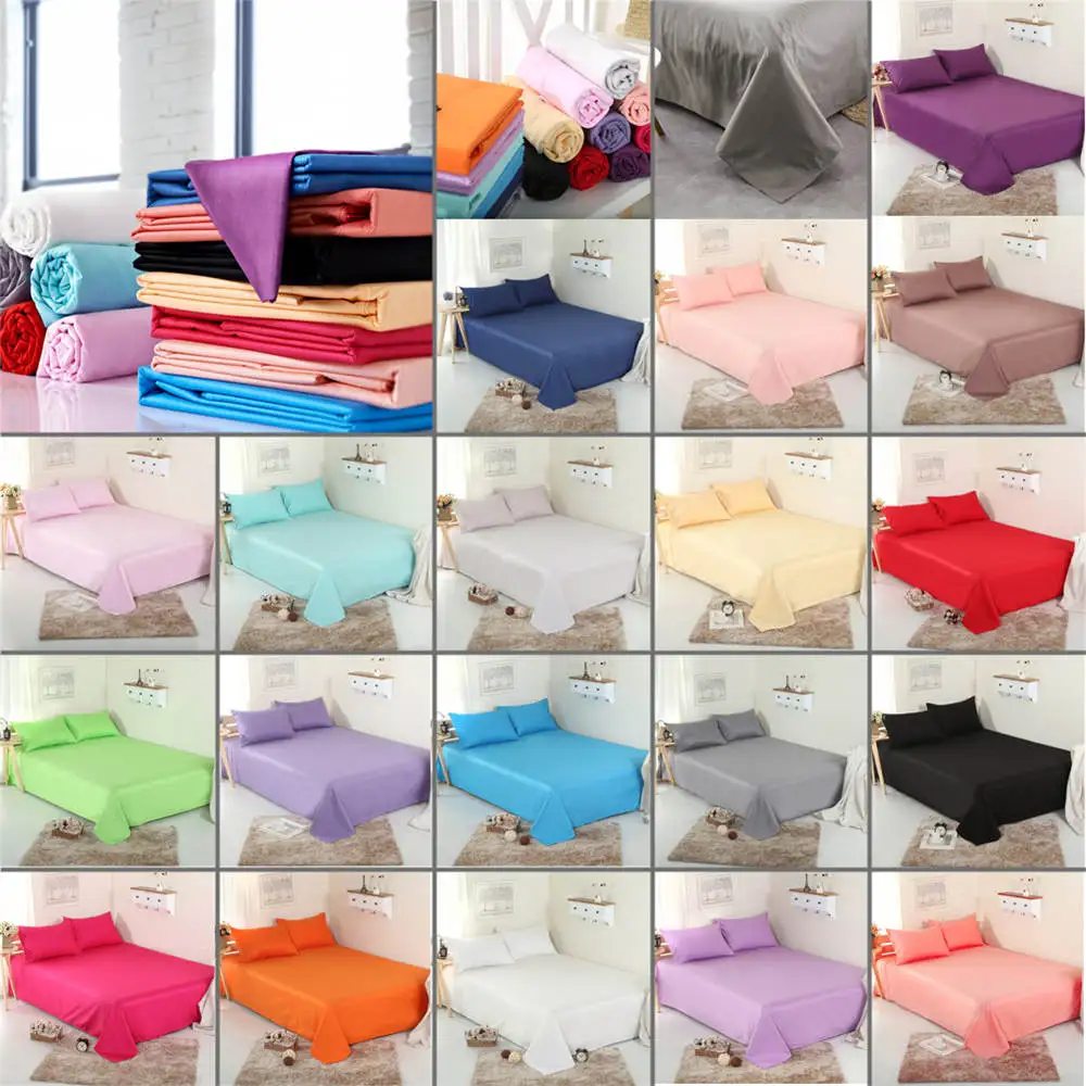 100 Cotton 1 Piece Solid Color Flat Sheet,4 Sizes Plain Style High
