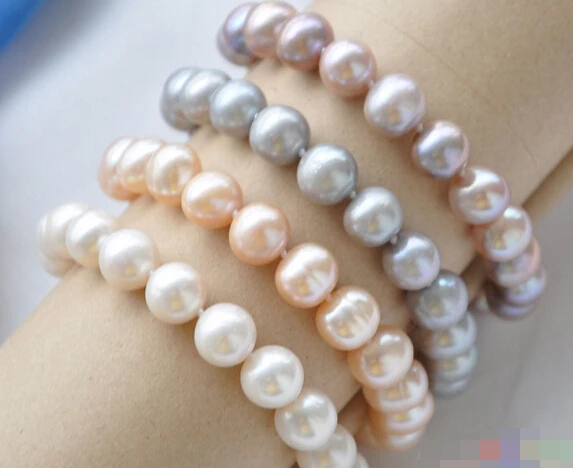 

free shipping 08643 round freshwater pearl bracelet 4pcs