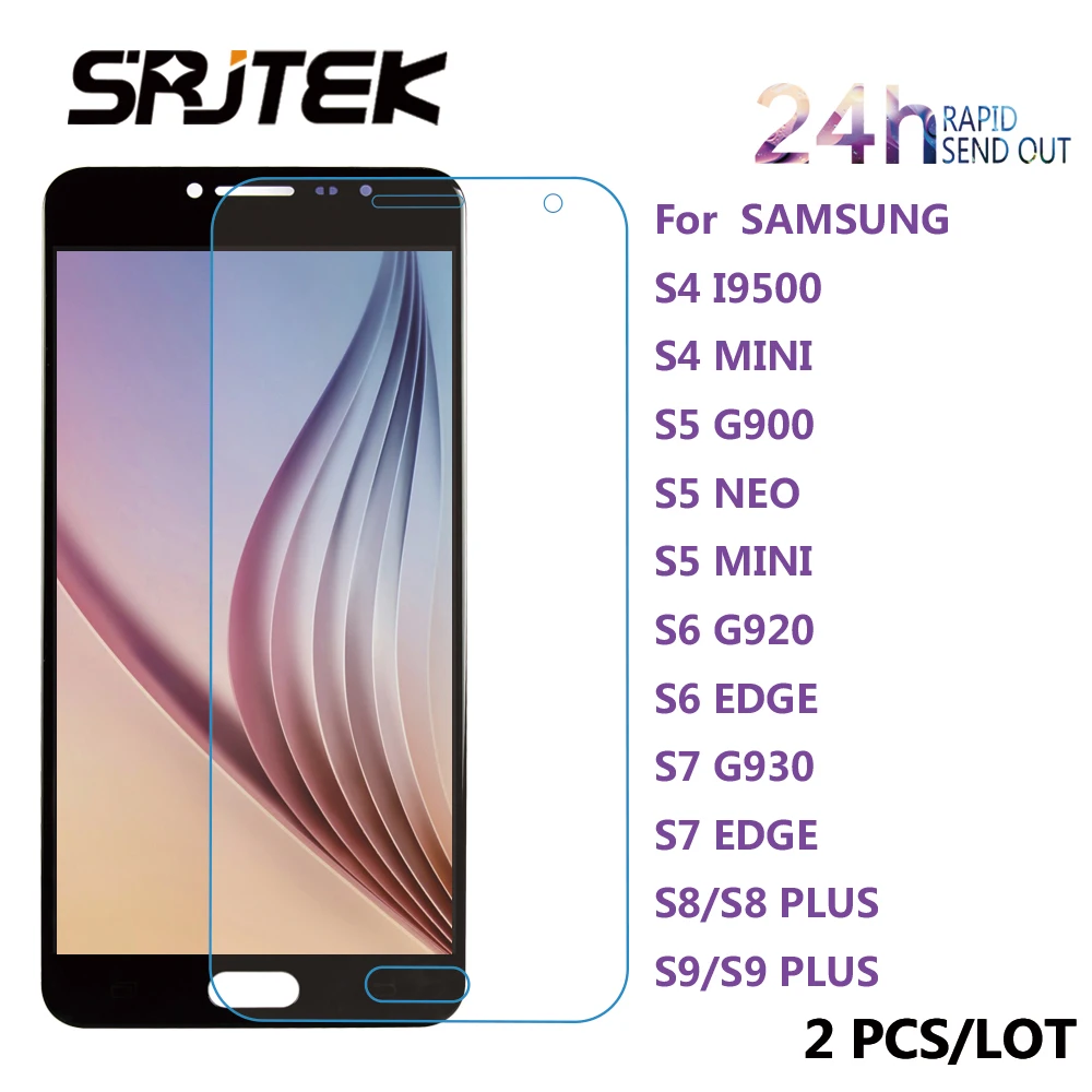 

2 PCS/LOT Srjtek 9H 2.5D Tempered Glass Screen Protector For SAMSUNG Galaxy S4 MINI S5 NEO S6 EDGE S7 EDGE S8/S8 PLUS S9/S9 PLUS