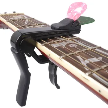 Black Alloy Guitar Capo For Acoustic/ Electric/ Classical Guitar, Cappo On Guitarra With Pick Holder New fzone fc 70 high end aluminum alloy guitar capo silver black