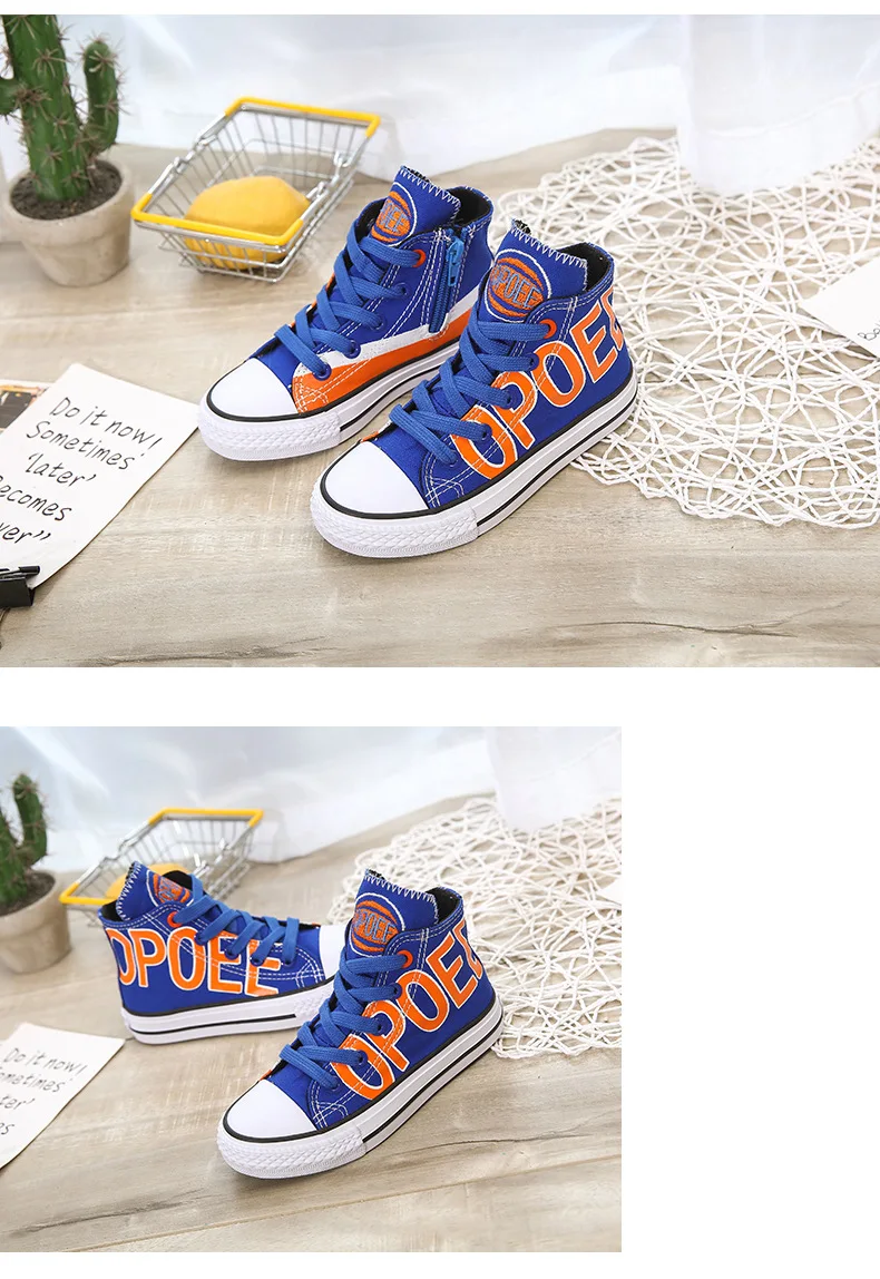 Sapatas de Lona para Meninos das Meninas do Bebê Sapatas dos Miúdos Culto Estilos Denim Sapatos Alta Corte Crianças Ankle Boots Letters Impressão Escola C07223 10 Das Meninas Do Bebê Denim Sapatas Dos