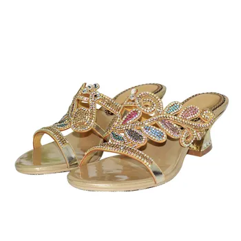 

Horse Shoe Heel High Heel Slippers Summer Women Slippers New Hollow Flower Rhinestones Slippers Diamonds High Heel Slippers