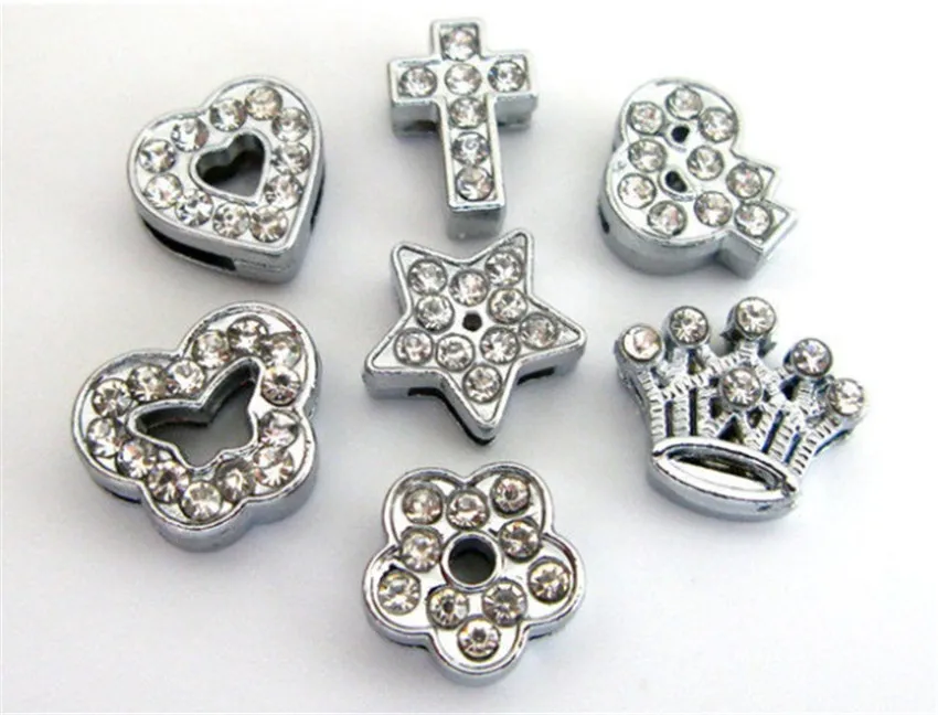 

10pcs/lot 8mm Rhinestone Stars Heart Flower Butterfly Slider Charms Fit Pet Collar DIY Wristband Bracelet Women Jewelry