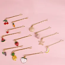 Новинка, заколки для волос с милыми фруктами, корейская мода, заколки для волос, золотые металлические заколки, Женские аксессуары для волос, высокое качество