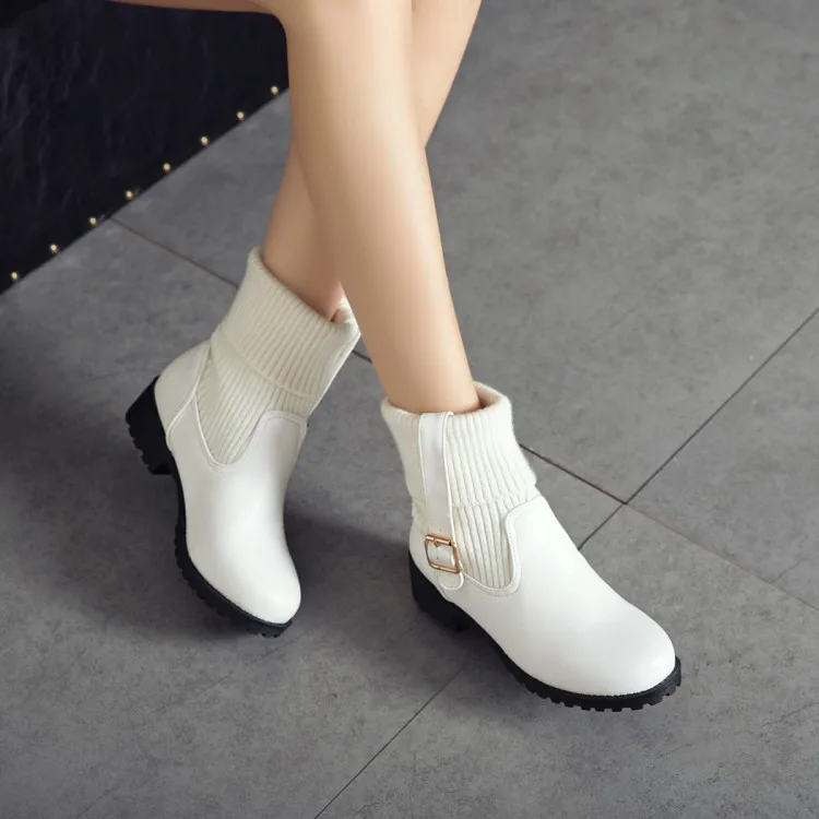 

Big Size 11 12 13 Ladies round head medium thick with trifle short tube simple wool tube boots ankle boots
