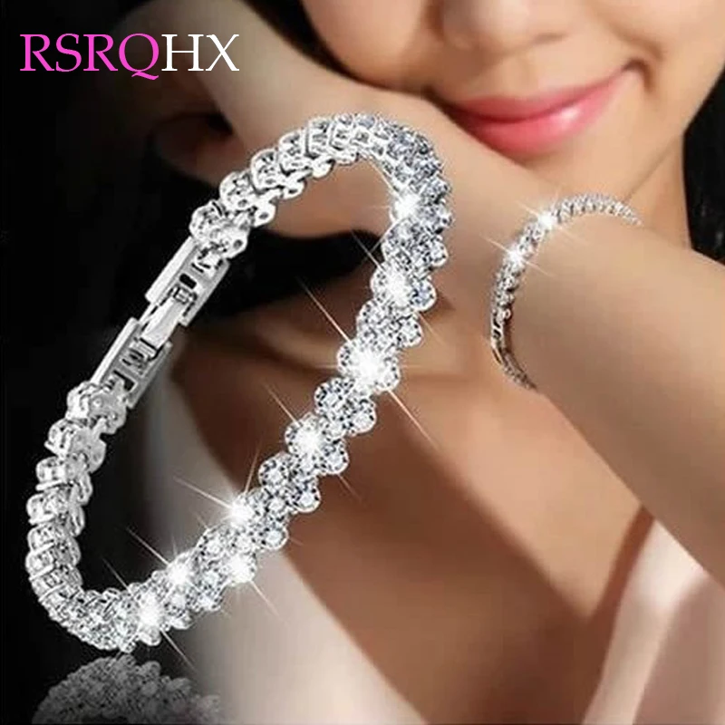 

Crystal Glitter Bracelets Bangles for Women Girls Zircon Jewelry Rose Gold White Gold Color Wedding Party Engagement Accessory