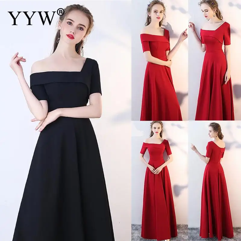 Красные вечерние платья, женские длинные вечерние платья на одно плечо, сексуальное ТРАПЕЦИЕВИДНОЕ торжественное платье с высокой талией, однотонное черное элегантное платье