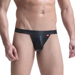 Стринги сексуальные мужские плавки Черные стринги jockstrap Нижнее белье имитация PU искусственная кожа открытые встык пенис бикини трусы