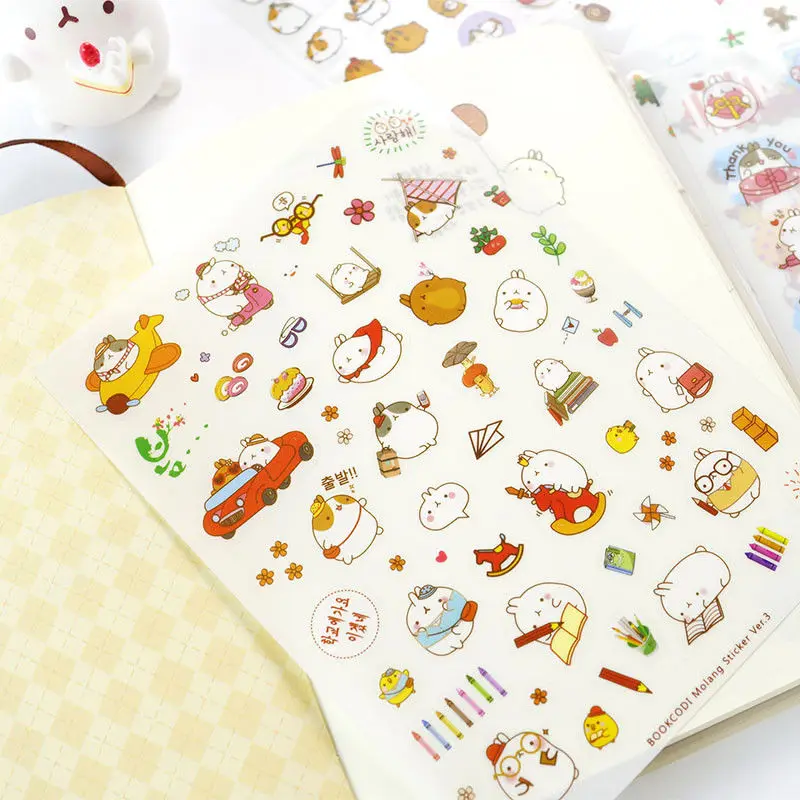 6 Sheets/set  Cute Molang Rabbit DIY Decorative Scrapbooking Stickers Kids Gift New