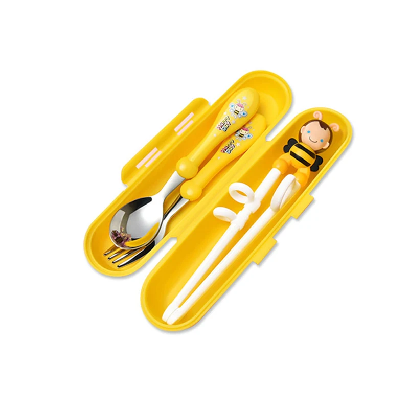 

Baby Spoon Fork Chopsticks Infant Stainless Steel Cartoon Feeding Spoon Leaning Reusable Training Chopsticks eating set tablewar