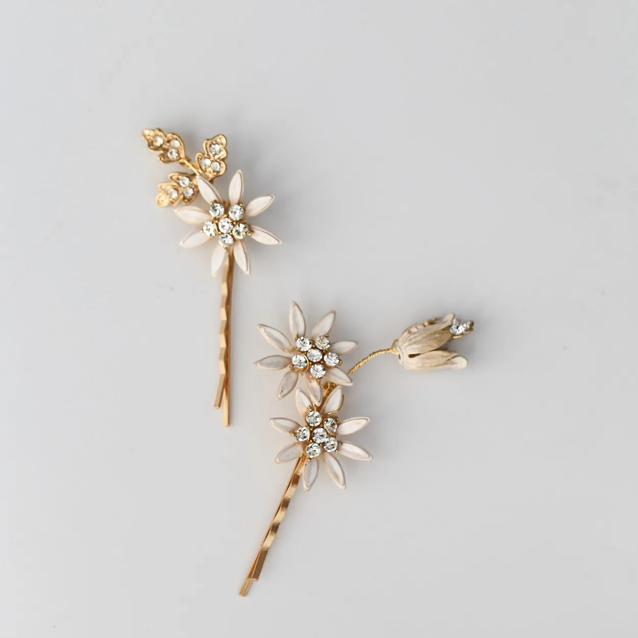 Rosebridalpark Women Gold Rhinestone Crystal Hair Pins Clips Flower Handmade Bride Wedding Bridal Head Piece Hair Ornaments u601