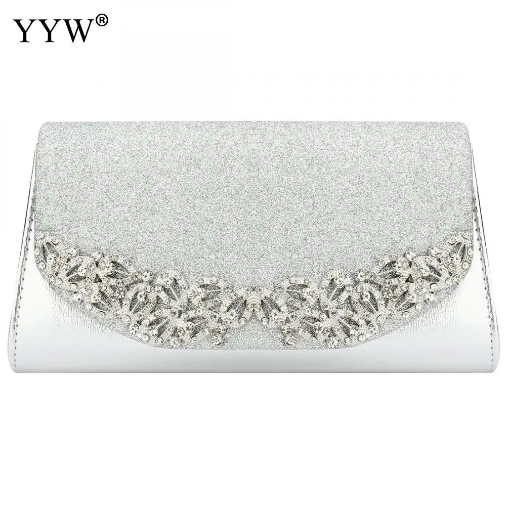 

YYW Champagne Wedding Clutch Female Evening Gold Silver Wedding Bags Sac Main Femme With Luxury Florl Rhinestone Clutch Wedding