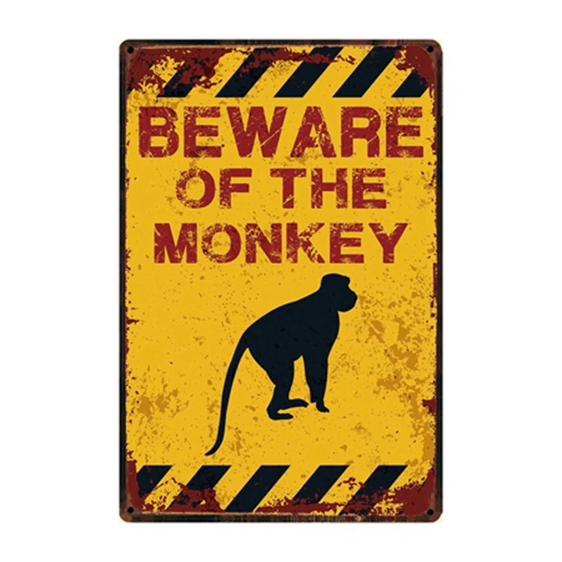 [ Kelly66 ] Beware Of The Dog Pig Horse Wolf Monkey Metal Sign Tin Poster Home Decor Bar Wall Art Painting 20*30 CM Size Dy82 - Цвет: y-2886