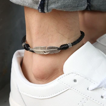 

Rope Feather Beads Anklet Unisex Ankle Bracelet Men Women Fashion Beach Leg Bracelet Jewelry Accessories 22 CM Adjustble Rope