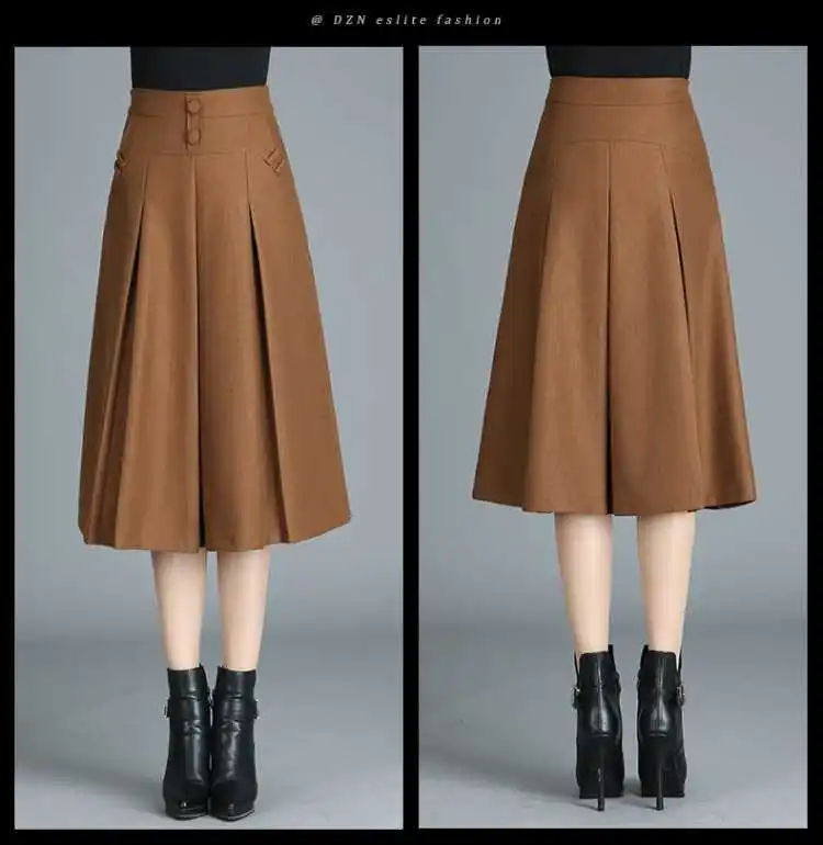 Осень-зима, женские модные элегантные шерстяные юбки с высокой талией и пуговицами, Женские винтажные плиссированные шерстяные юбки R12