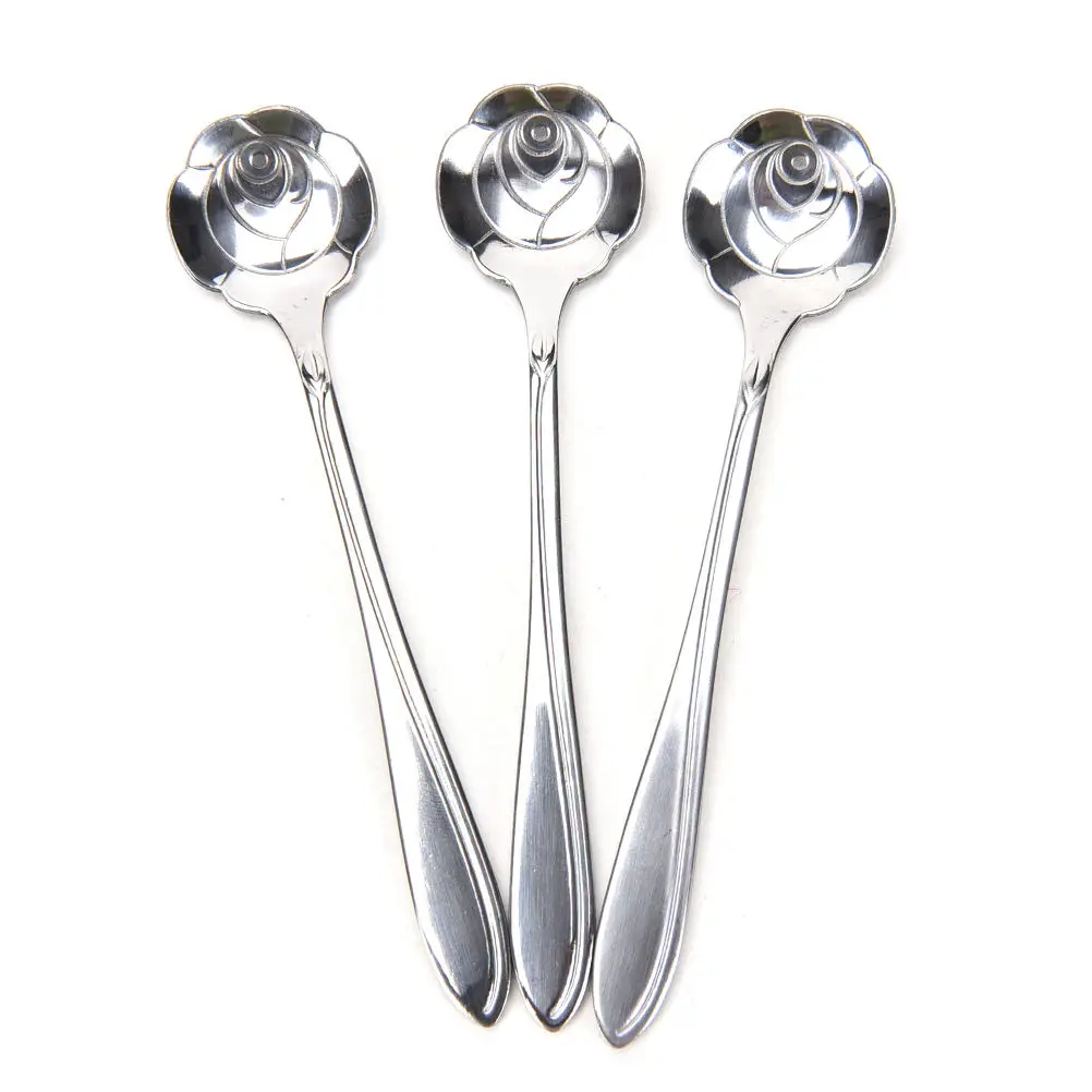 

Tableware Flower Shape Sugar Stainless Steel Silver Tea Coffee Spoon Teaspoons Ice Cream Flatware Kitchen Tool 1pcs