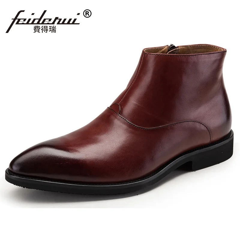 

New Spring Man Luxury Brand Wedding Shoes Genuine Leather Pointed Toe Designer Men's Handmade Cowboy Martin Ankle Boots QC79