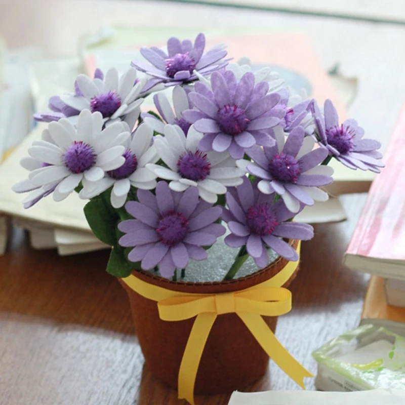 

Handmade Little Purple Daisy Flower Pot 12X20CM For Home Garden Ornament Child's Manual Work Felt DIY Material Package