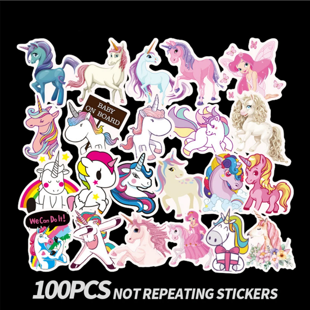 Aliauto 100pcs/pack Cute Unicorn Graffiti Car Sticker Fashion Label Art Car Board Not Repeat Random Decal Trolley Case Laptop