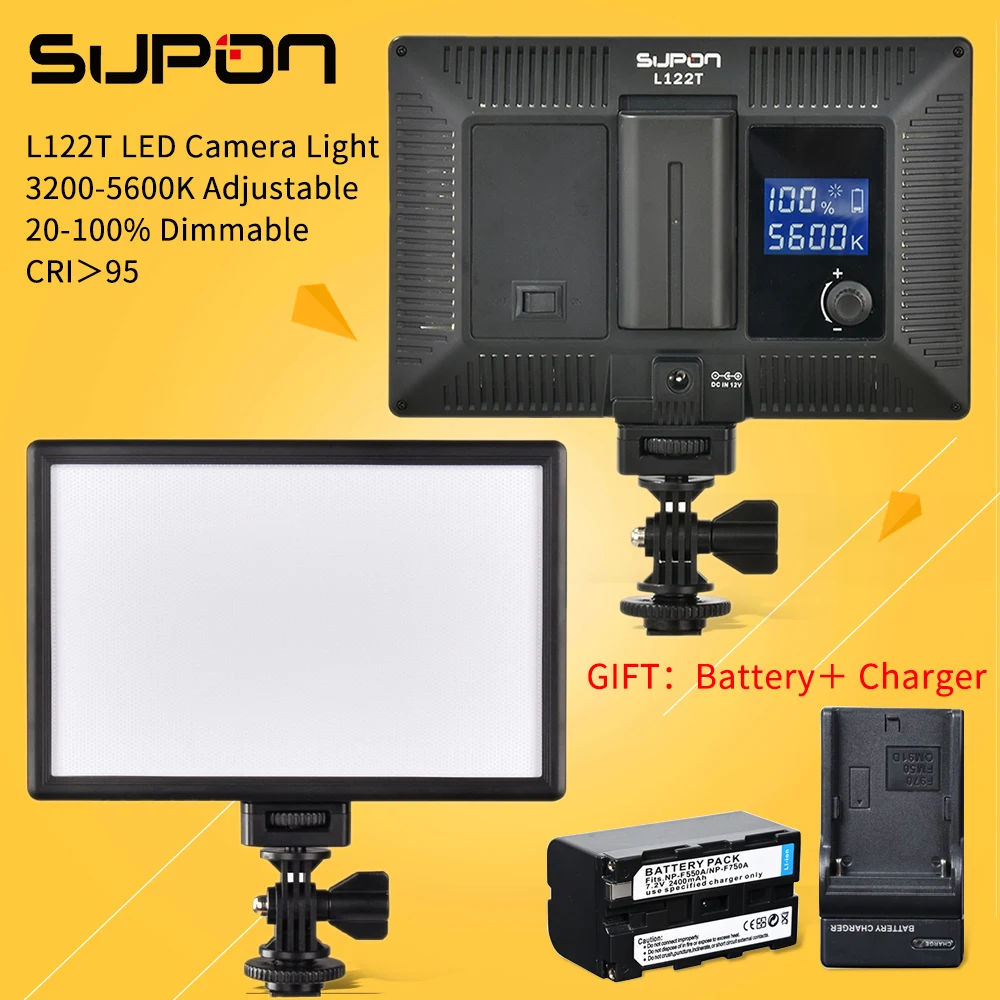  SUPON L122T LED 3300K-5600K Ultra thin LCD Bi-Color & Dimmable Studio Video Lamp Panel for Camera D - 32779376831