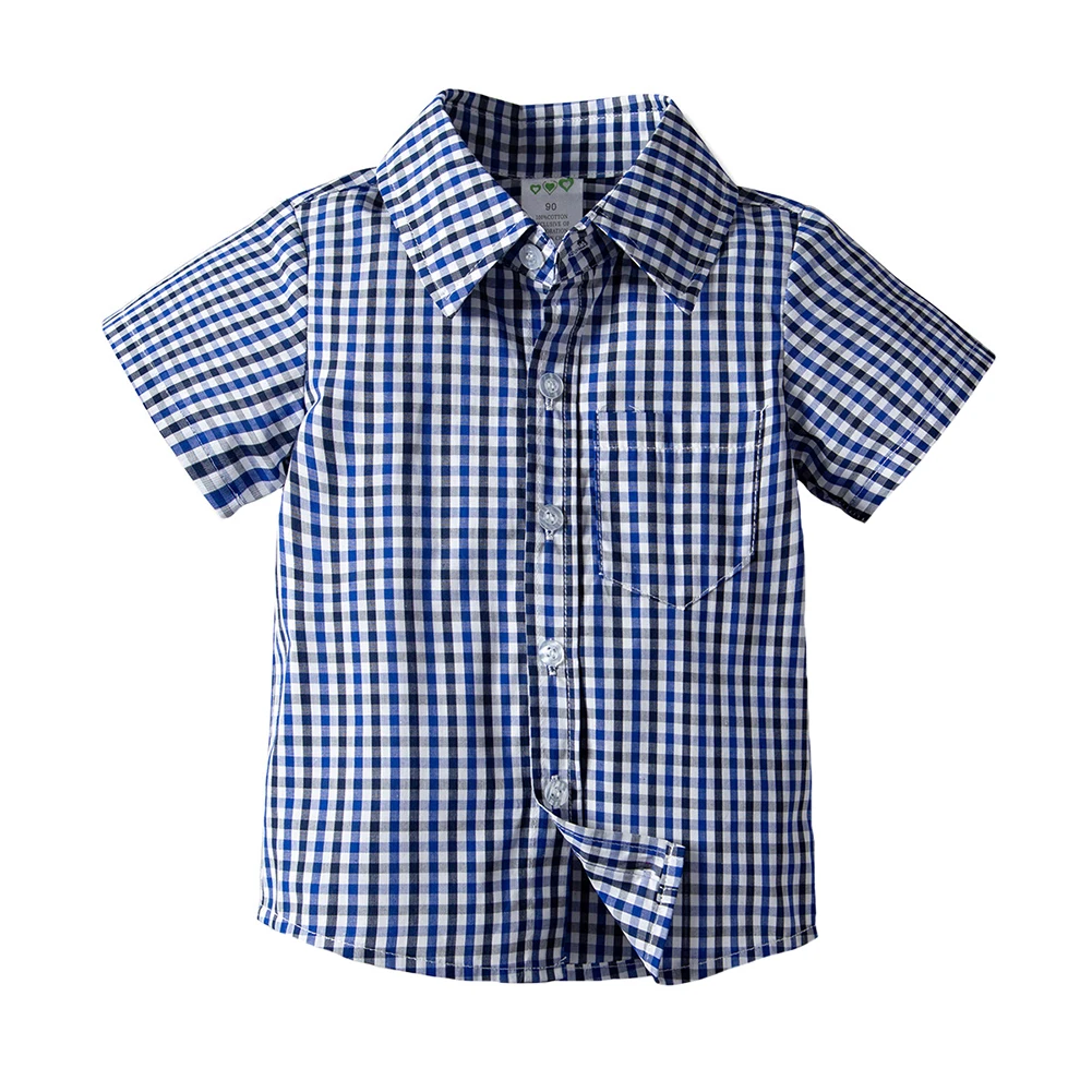 

formal children's clothing Summer baby boys Blouse cotton causal short-sleeved plaid lapel shirt single-breasted for party