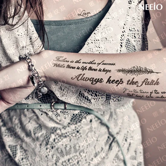 Temporary tattoo letters English poetry arm collarbone shoulder leg