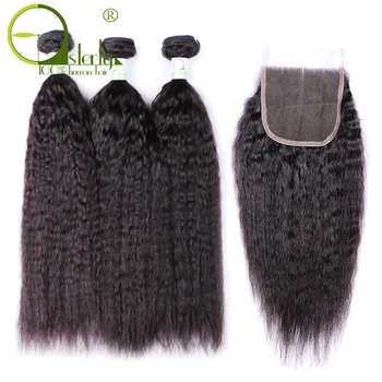 

Sterly Kinky Straight Hair With Closure Remy Human Hair Bundles With Closure Brazilian Hair Weave Bundles With Closure
