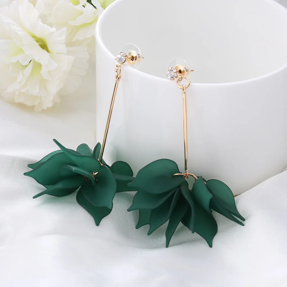

1 Pair Fashion with Rhinestone Drop Earrings Exaggerated Temperament Brinco Acrylic Flowers Leaf Long Tassel Earrings for Girls