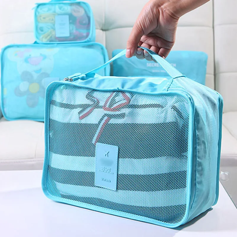 

2018 Nylon Packing Cube Travel Bag System Durable 6 Pieces Set Large Capacity Of Bags Unisex Clothing Sorting Organize Wholesale