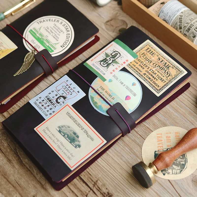 

Vintage Genuine Leather Travelers Notebook Travel Journal Kraft Paper Planner Sketchbook Agenda Diary Book Notebooks