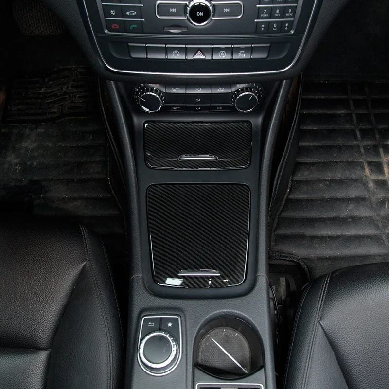 УГЛЕРОДНЫЙ Abs центр коробка для хранения панель отделка Крышка для пепельницы наклейки для автомобиля Mercedes Benz Cla Gla класс W117 W176 A180