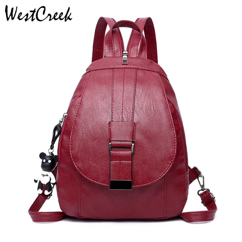 

WESTCREEK Brand Fashion Multi-Function Solid PU Leather Backpacks Women Ladies School Bag Travel Laptop Daypack Backpack Purse