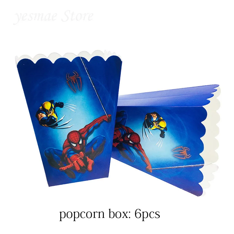 Человек-паук мультфильм вечерние набор посуды тарелка салфетки баннер с днем рождения конфеты/попкорн детский душ вечерние украшения - Цвет: popcorn box X6