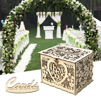 

New Wedding Gift Card Post Wooden Collection Wooden Money Box With Lock Beautiful Wedding Decoration Supplies For Birthday Party