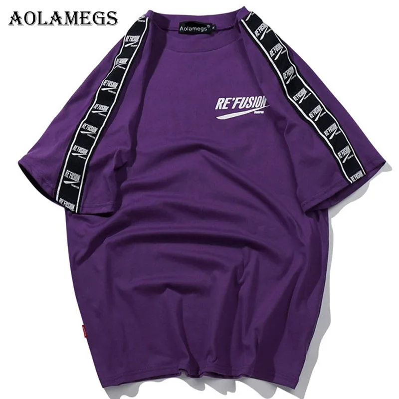 Aolamegs Мужская футболка с принтом ленты, мужские футболки с круглым вырезом, хлопковая модная уличная летняя парная футболка, уличная одежда