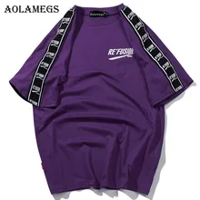 Aolamegs Мужская футболка с принтом ленты, мужские футболки с круглым вырезом, хлопковая модная уличная летняя парная футболка, уличная одежда
