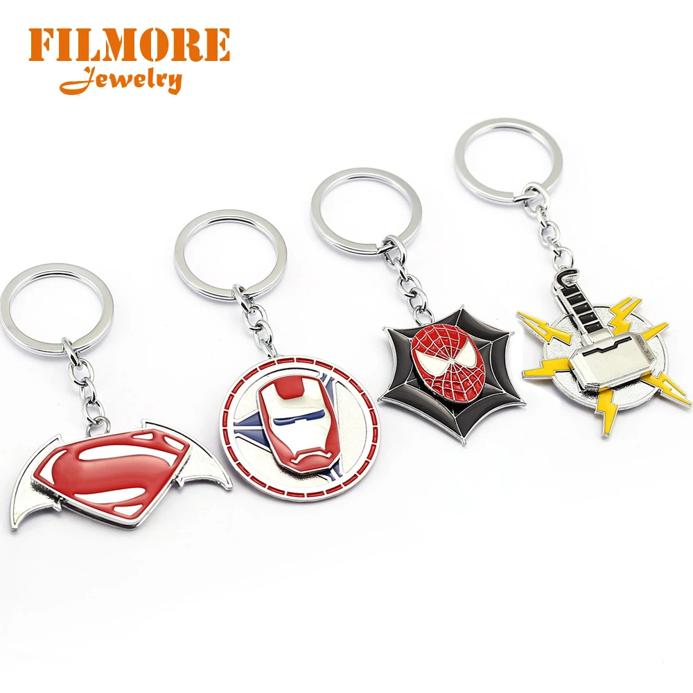 

Filmore The Avengers Superman Spider Man Rotatable Keychain Car Key Chain Thor Iron Man Key Ring Holder Chaveiro Pendant Jewelry