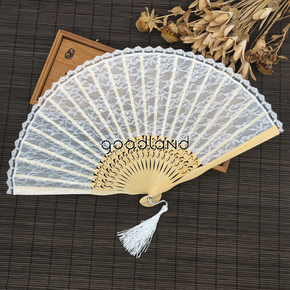 5 шт. испанская бамбуковая белая кружевная отделка ручной вентилятор портативный вечерние свадебные танцы складной кружевной веер
